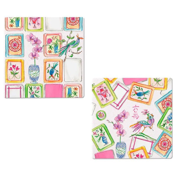 Mahjong Pink Ceramic Coasters - Blush & Cactus