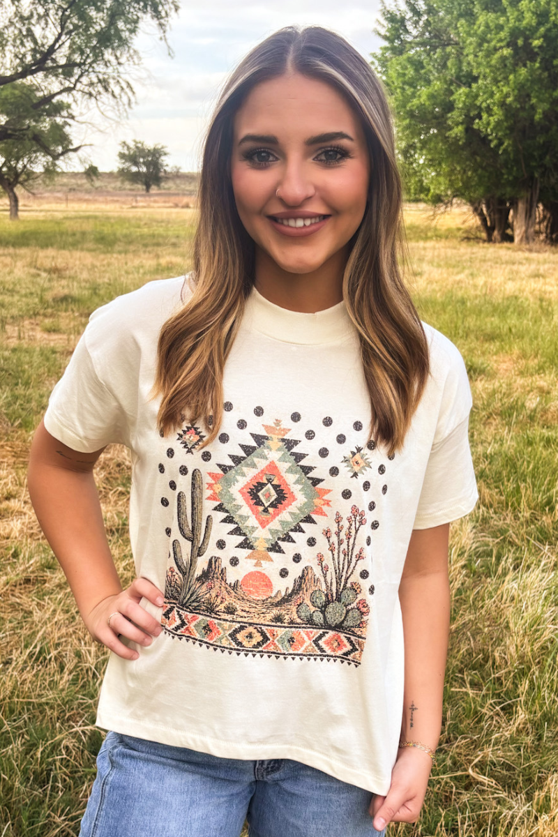 Boho Desert Tee - Blush & Cactus