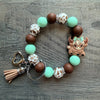 Cute Shaggy Cow Western Wristlet Keychain - Blush & Cactus