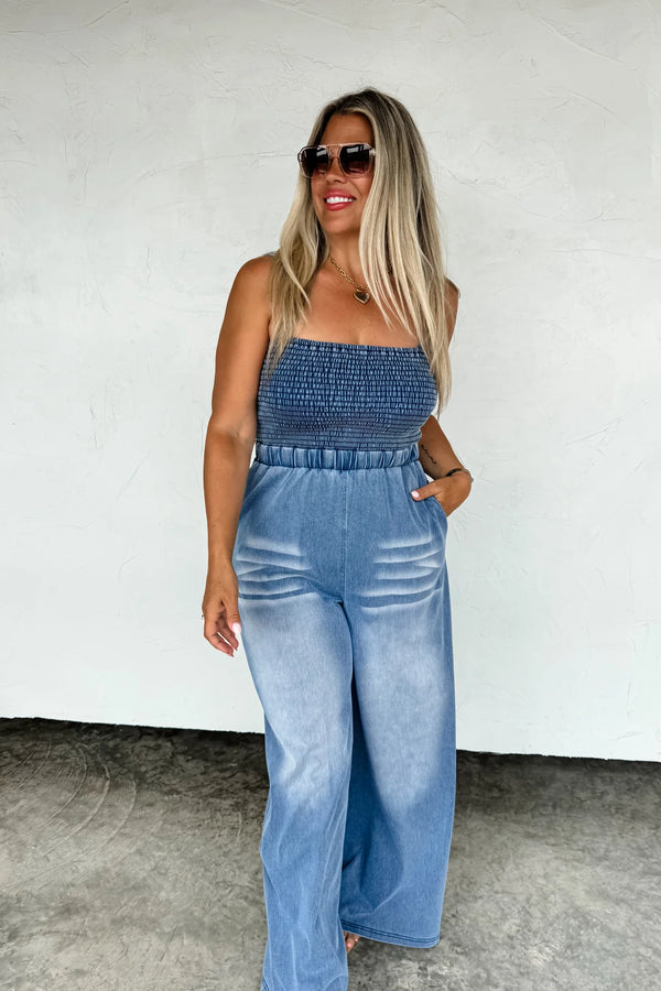 Denim Crush Smocked Romper