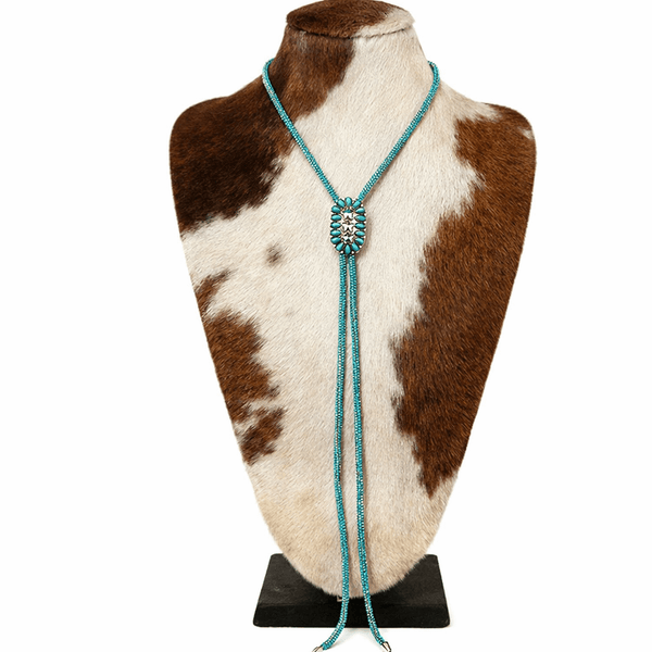 Western Glitter Style Stone Pendant Bolo Tie Necklace - Blush & Cactus