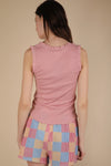 Bow Trim Ruffled Knit Tank Top