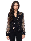Floral Embroidered Mesh Sleeve Denim Jacket