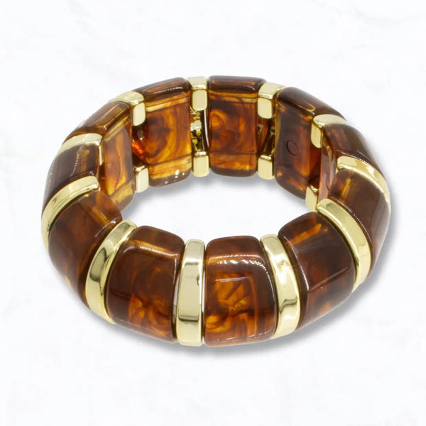 Marbled Stretch Bracelet with Gold Accents - Blush & Cactus