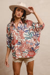 BIBI Floral Prints Oversized Shorts Sleeves Top
