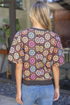 Floral Embroidered Print Bubble Sleeve Top - Blush & Cactus