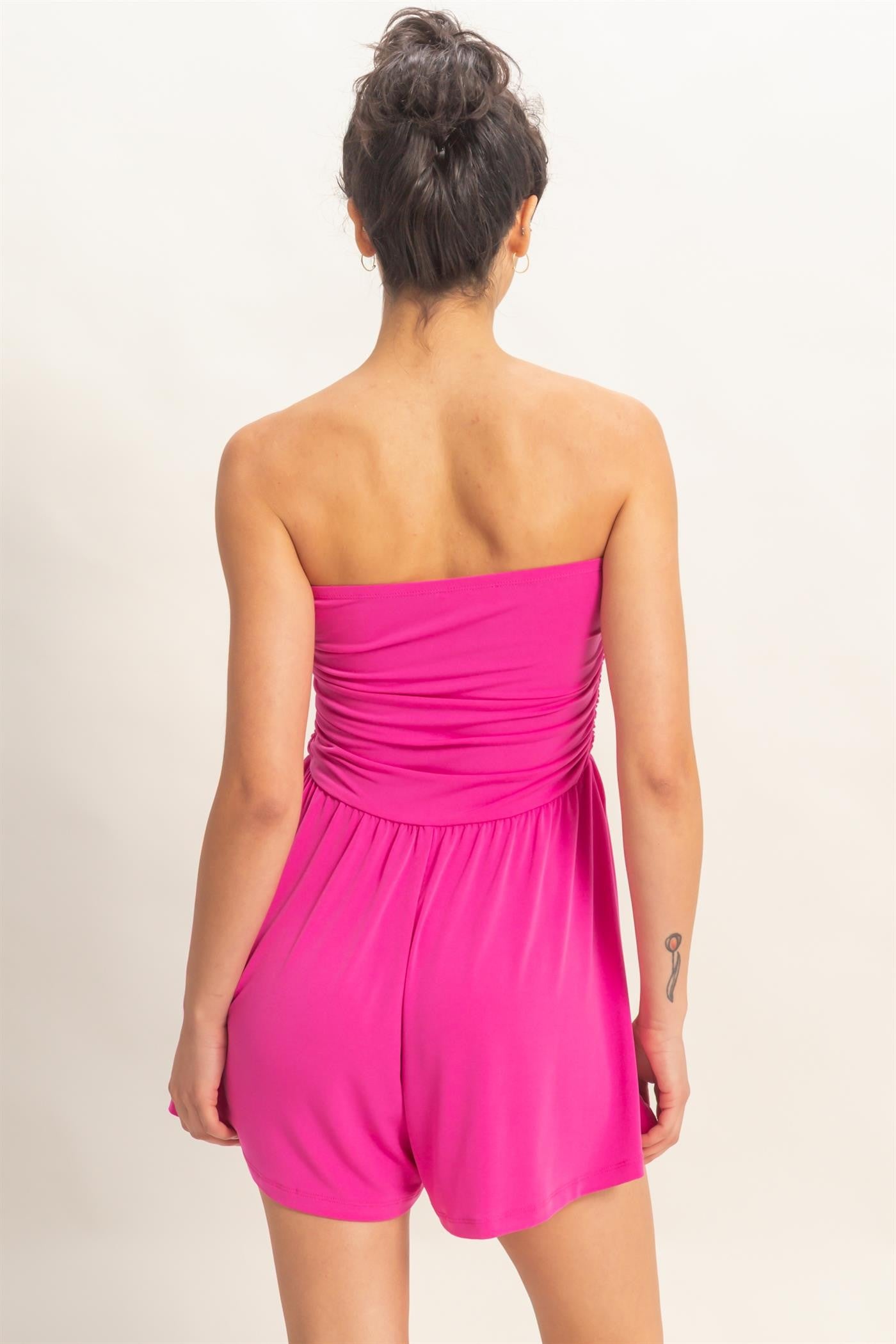 Strapless Shirred Waist Romper - Blush & Cactus
