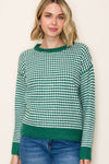 Checker Board And Stripe Mix Media Sweater - Blush & Cactus