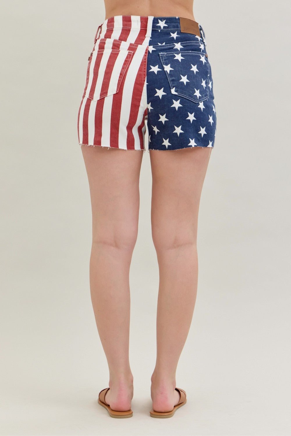Judy Blue HW Americana Flag Fray Hem Shorts - Blush & Cactus