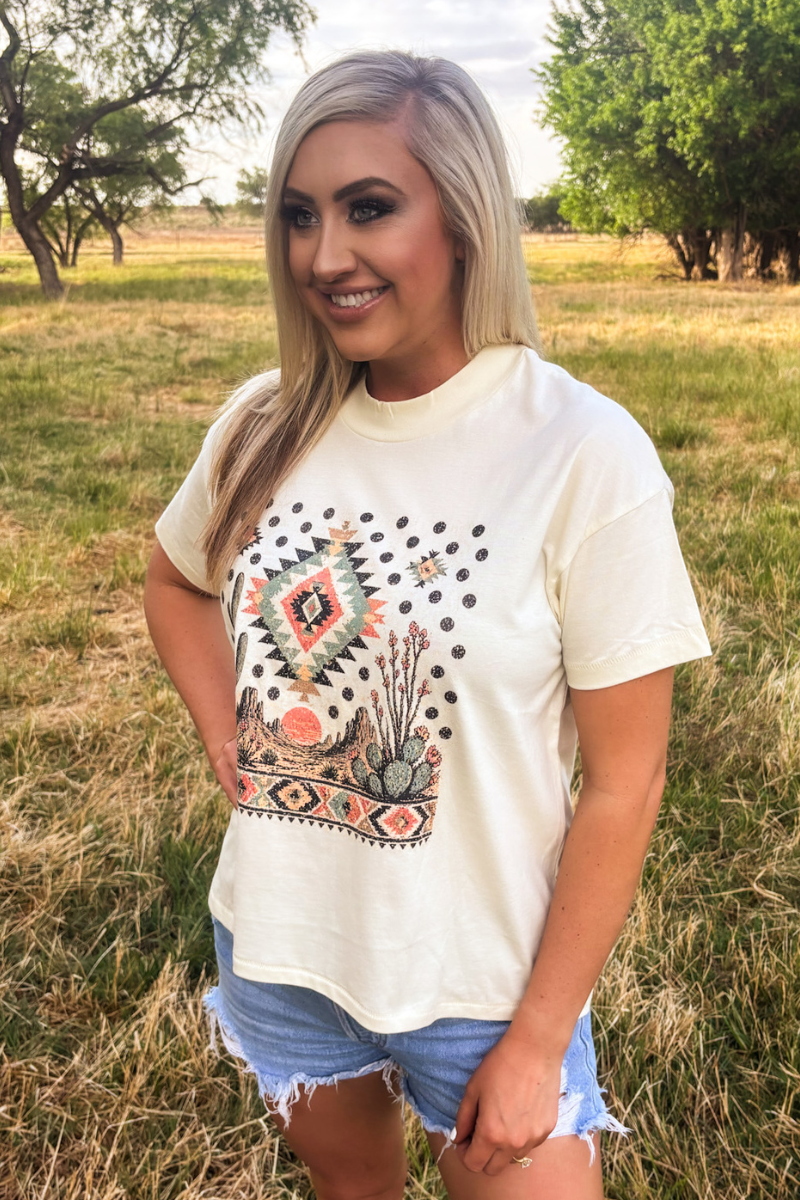 Boho Desert Tee - Blush & Cactus