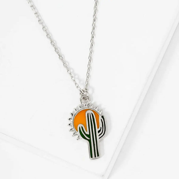 Sun Cactus Figure Pendant Chain Necklace