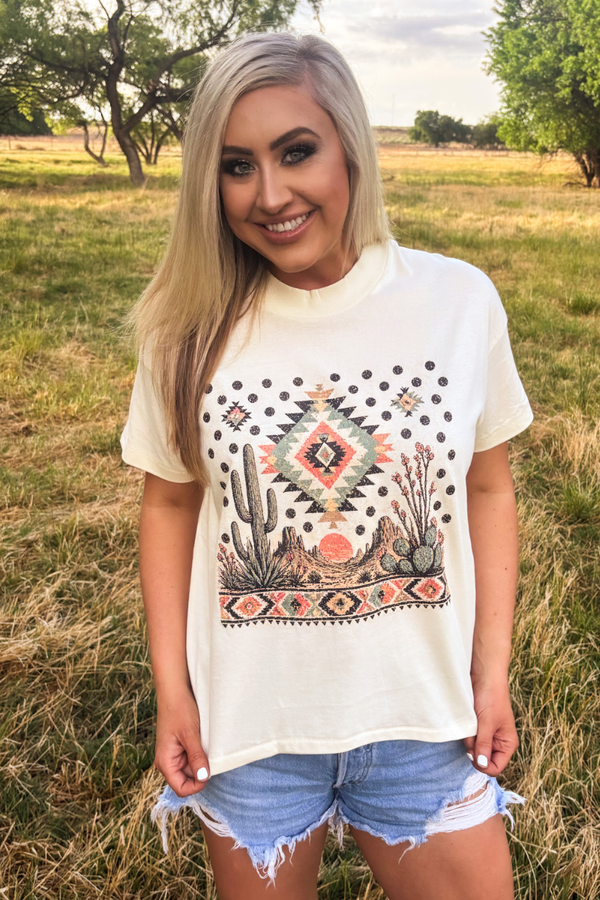 Boho Desert Tee - Blush & Cactus