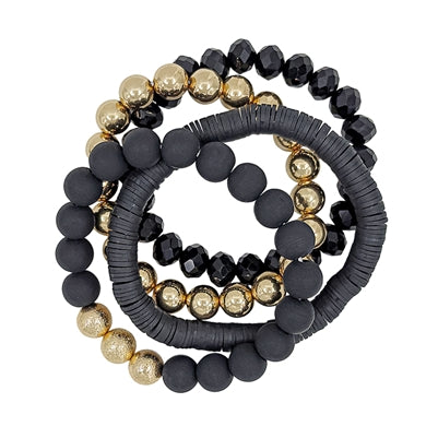 Rubber, Crystal, and Gold Set of 4 Stretch Bracelets - 2 Colors