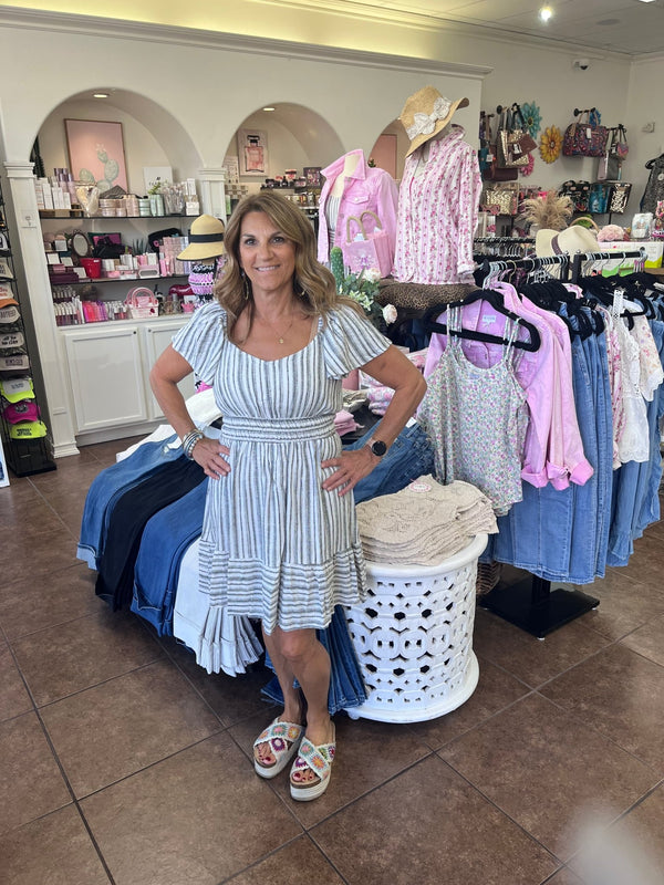 Flutter Sleeve Linen Dress - Blush & Cactus