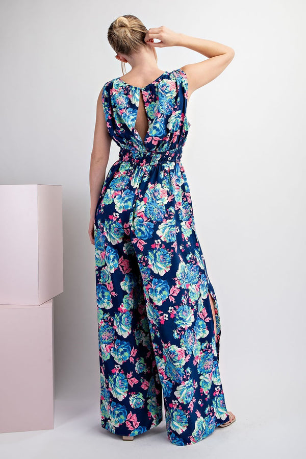 Floral Print V-neck Jumpsuit