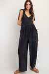 eesome Mineral Washed V-neck Cotton Gauze Jumpsuit