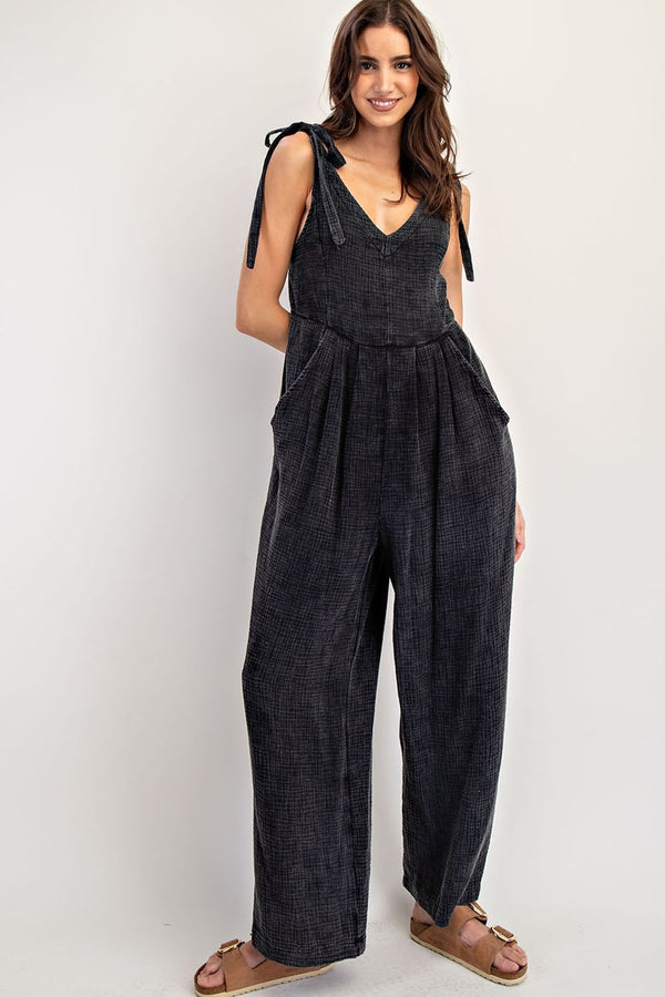 eesome Mineral Washed V-neck Cotton Gauze Jumpsuit
