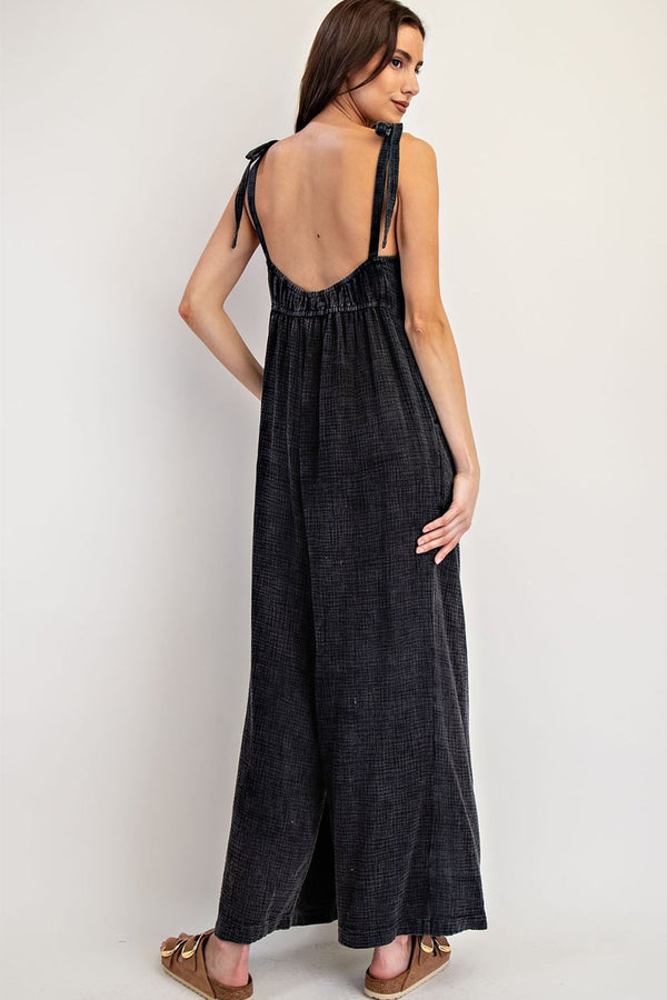 eesome Mineral Washed V-neck Cotton Gauze Jumpsuit