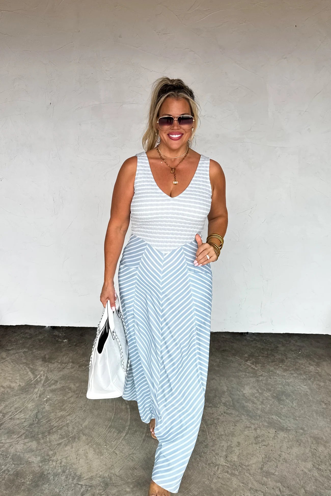 **PREORDER** Spring Luciana Stripe Dress - Blush & Cactus