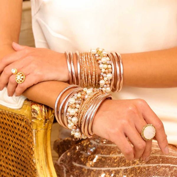 BuDhaGirl Champagne All Weather Bangles® (Set of 6) - Serenity Prayer - Blush & Cactus