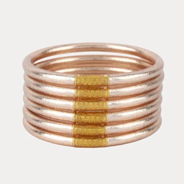 BuDhaGirl Champagne All Weather Bangles® (Set of 6) - Serenity Prayer - Blush & Cactus