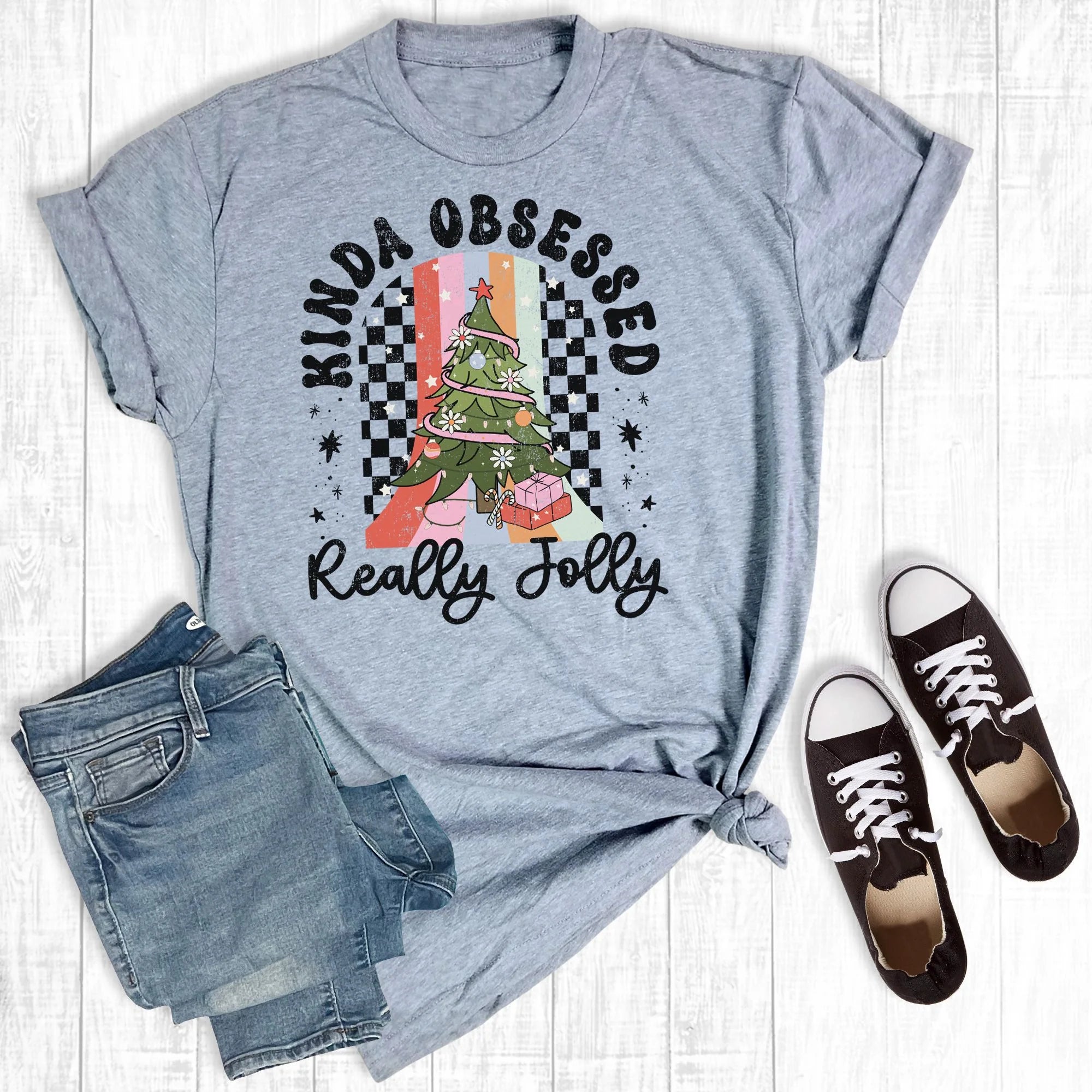 Christmas Kinda Obsessed Graphic Tee Light Grey - Blush & Cactus