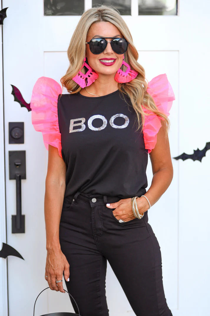 Hey Boo Sequin Patch Top