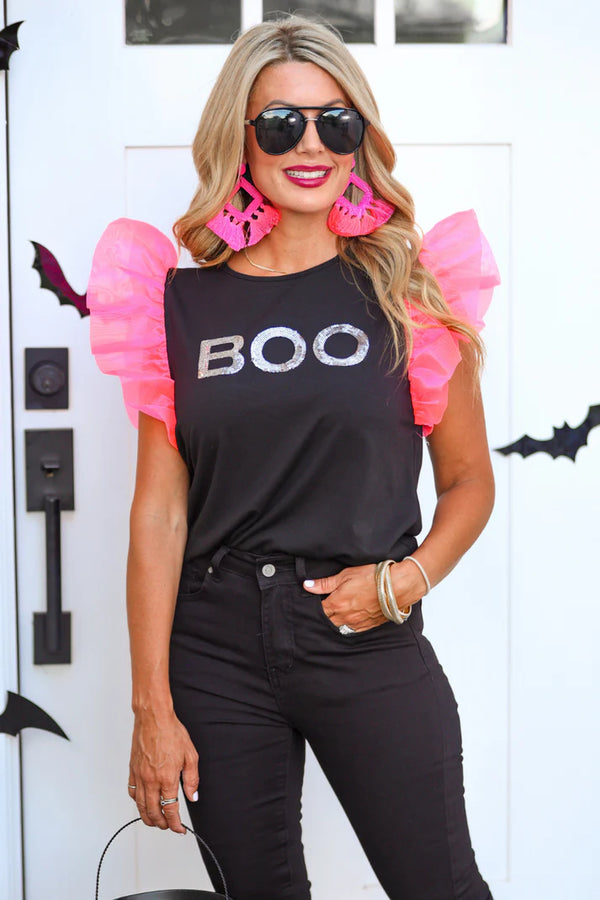 Hey Boo Sequin Patch Top
