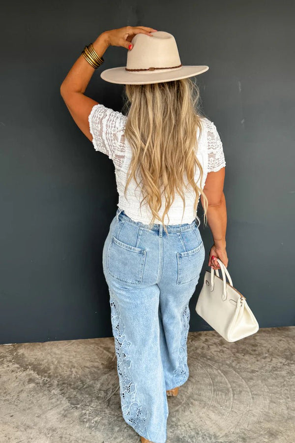**PREORDER** Floral Charm Wide Leg Jean - Blush & Cactus