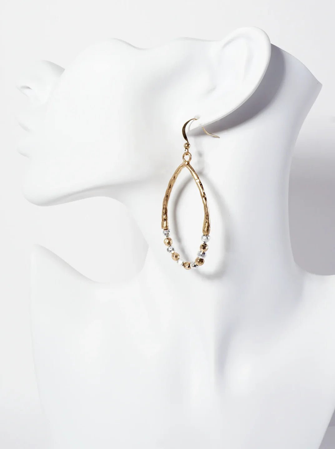 Dual - Tone Hammered Metallic Teardrop Dangle Earrings - Blush & Cactus