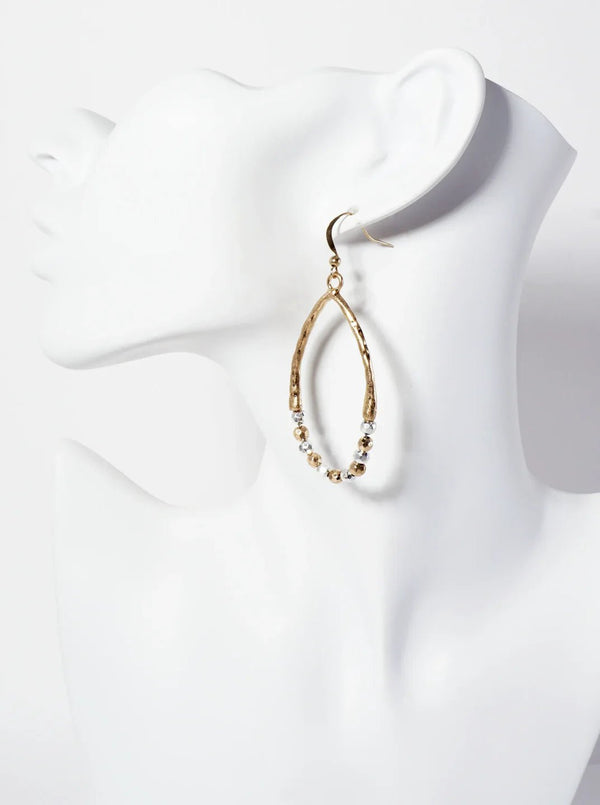 Dual - Tone Hammered Metallic Teardrop Dangle Earrings - Blush & Cactus