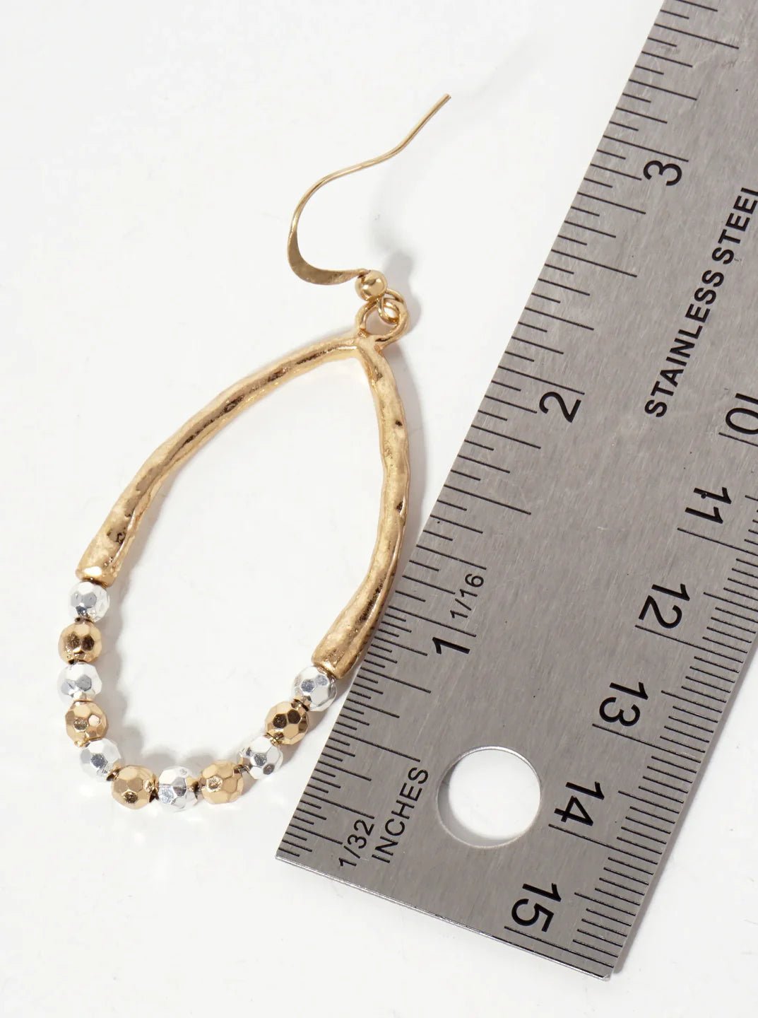 Dual - Tone Hammered Metallic Teardrop Dangle Earrings - Blush & Cactus