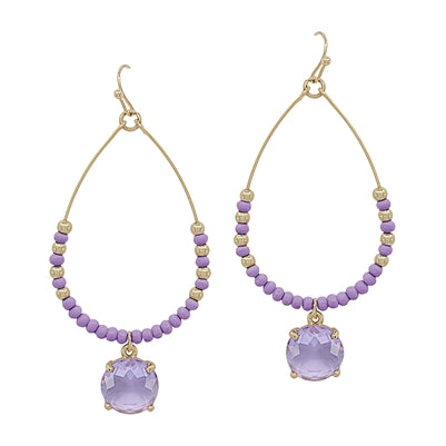 Lavender Crystal Teardrop with Stone 2" Earring