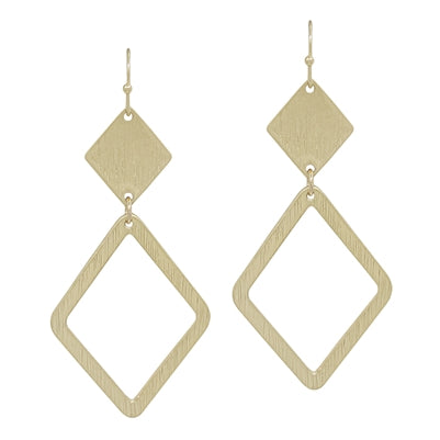 Worn Gold Double Diamond 2" Earring- 2 Colors