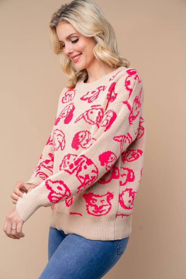 Cutie Dog Sweater - Blush & Cactus
