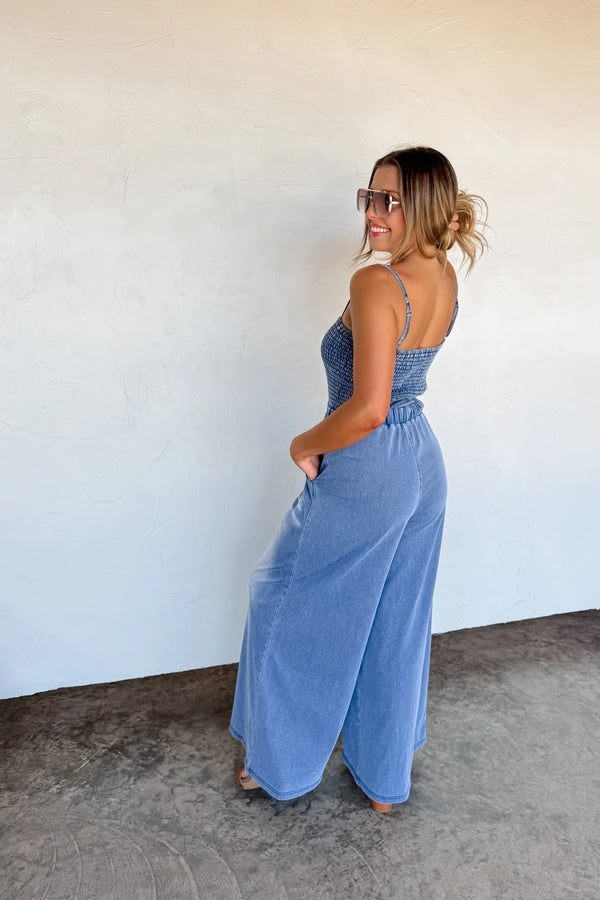 Denim Crush Smocked Romper