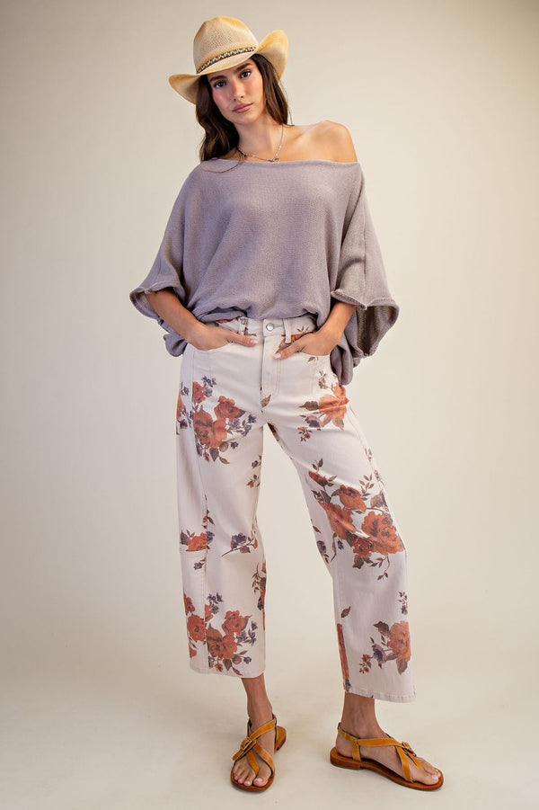 Easel Blooming Meadow Barrel Pants - Blush & Cactus