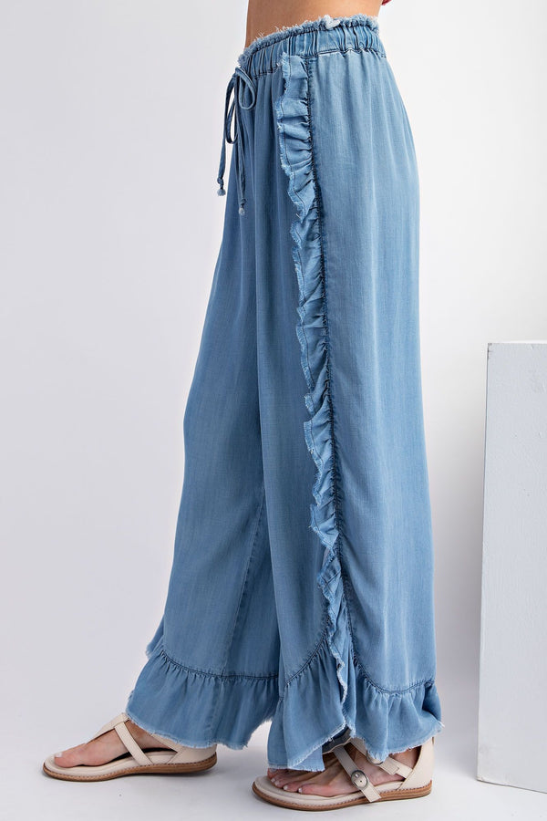 Easel Ruffle Chambray Pant - Blush & Cactus