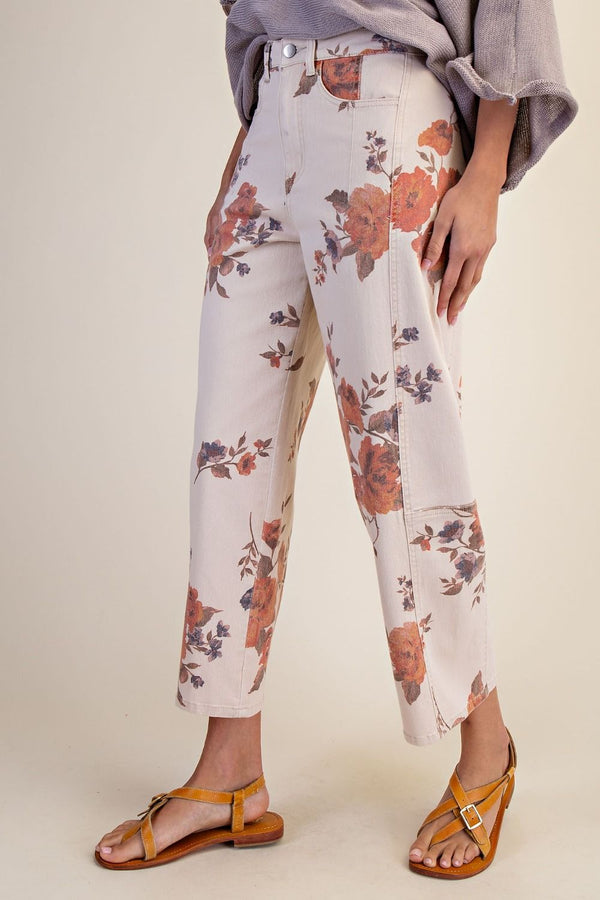 Easel Blooming Meadow Barrel Pants - Blush & Cactus