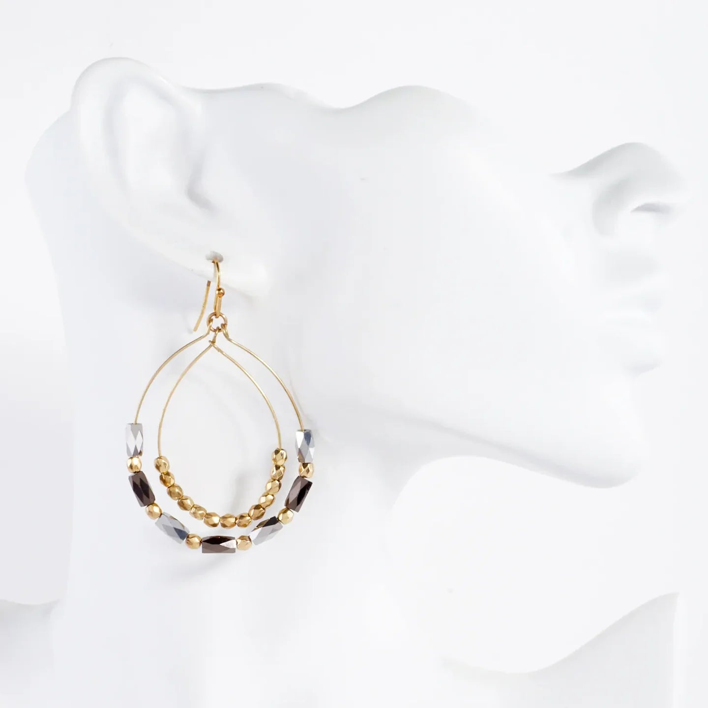 Faceted Beaded Layered Double Teardrop Dangle Earrings - Blush & Cactus