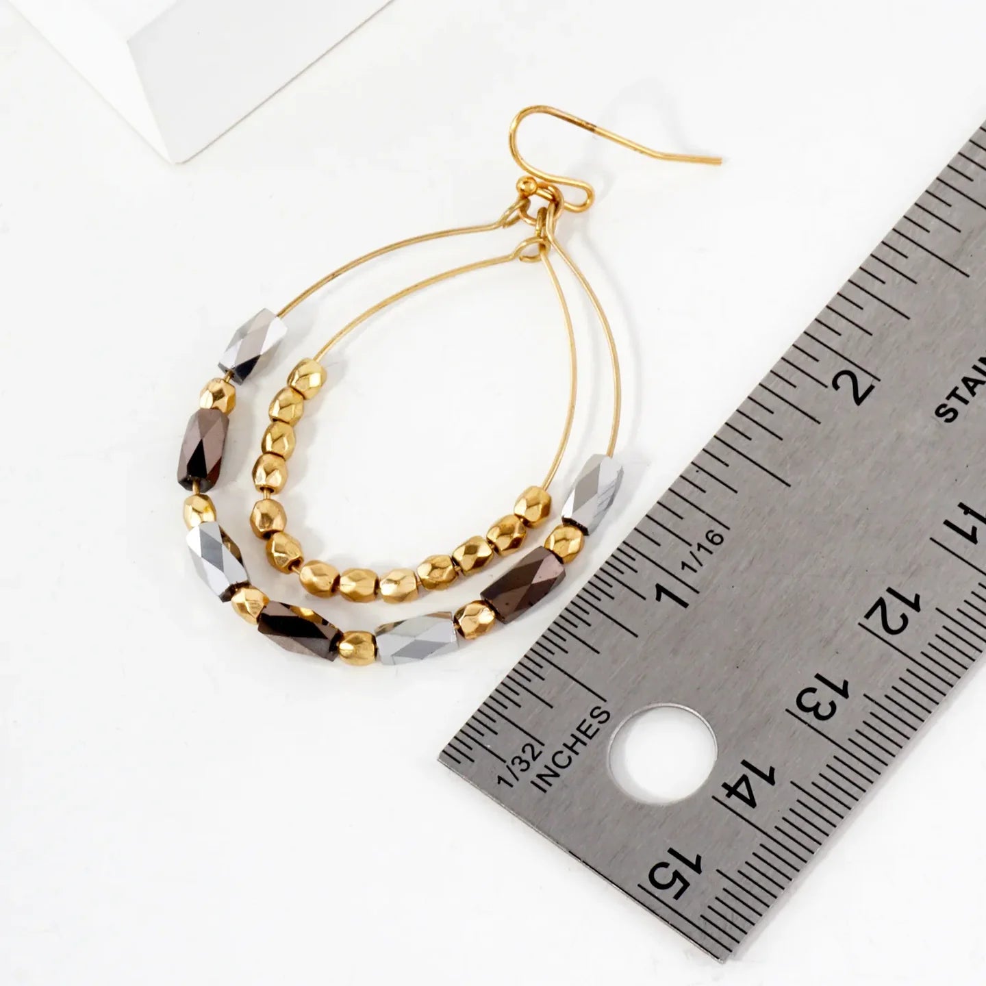 Faceted Beaded Layered Double Teardrop Dangle Earrings - Blush & Cactus