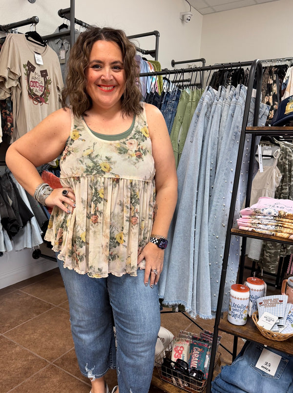 Floral Sleeveless Top - Blush & Cactus