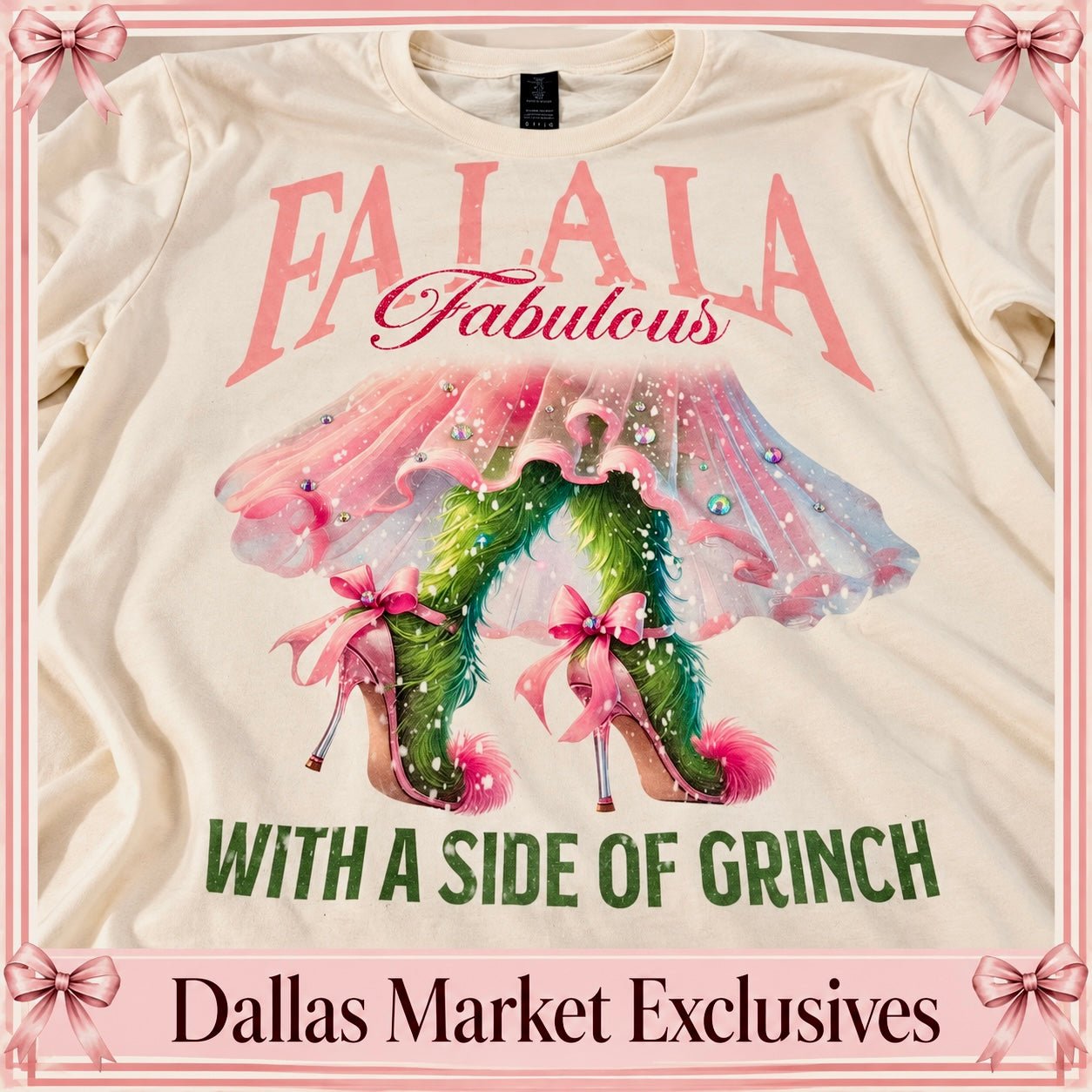 DALLAS EXCLUSIVE MARKET FaLaLa Grinch Tee - Blush & Cactus