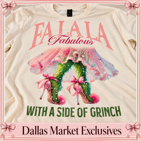 DALLAS EXCLUSIVE MARKET FaLaLa Grinch Tee - Blush & Cactus