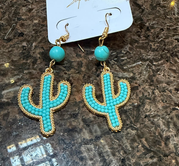 Turquoise Cactus Dangle Earring