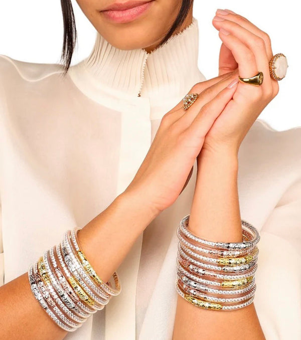 BuDhaGirl Queen All Weather Bangles (AWB) - Clear Crystal (Single Bangle) - Blush & Cactus