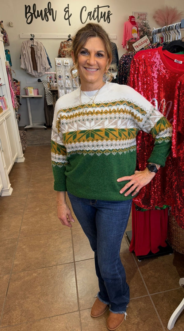 Christmas Snowflake Long Sleeve Pullover - Blush & Cactus