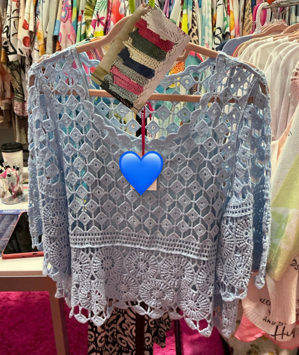 Feeling Pretty in Blue Crochet 2pc Top with Tank