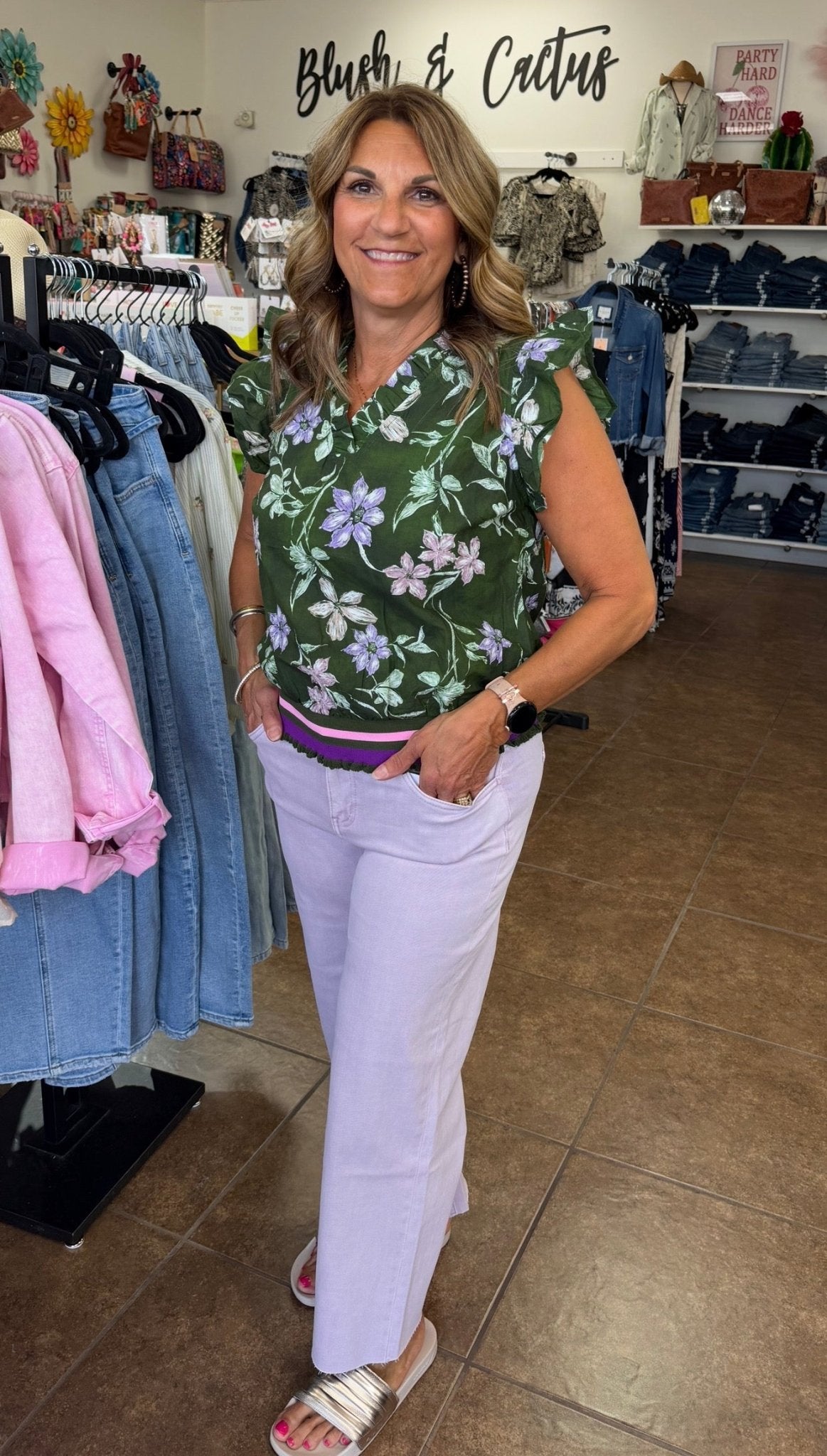 Vervet High Rise Pale Lilac Crop Wide Leg Jean - Blush & Cactus