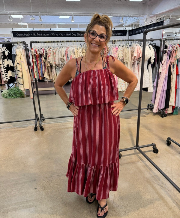 Summer Sips Striped Maxi Dress